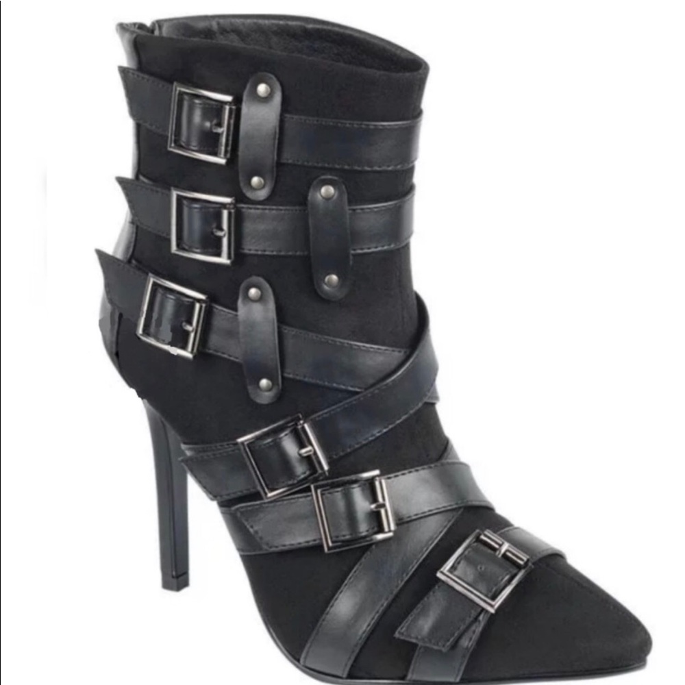 Buckle Black Boots 3” Heels Size 10 - Picture 2 of 2